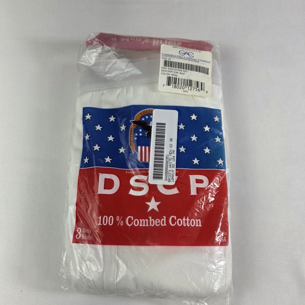 DSCP Mens Briefs Size 36 White 3 Pack Combed Cotton Military Classic USA